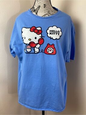 Hello Kitty by Sanrio Blue Graphic Tee Phone Call Shirt Women’s XL